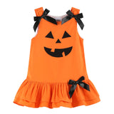 Orange ruffle dress with pumpkin face appliqué