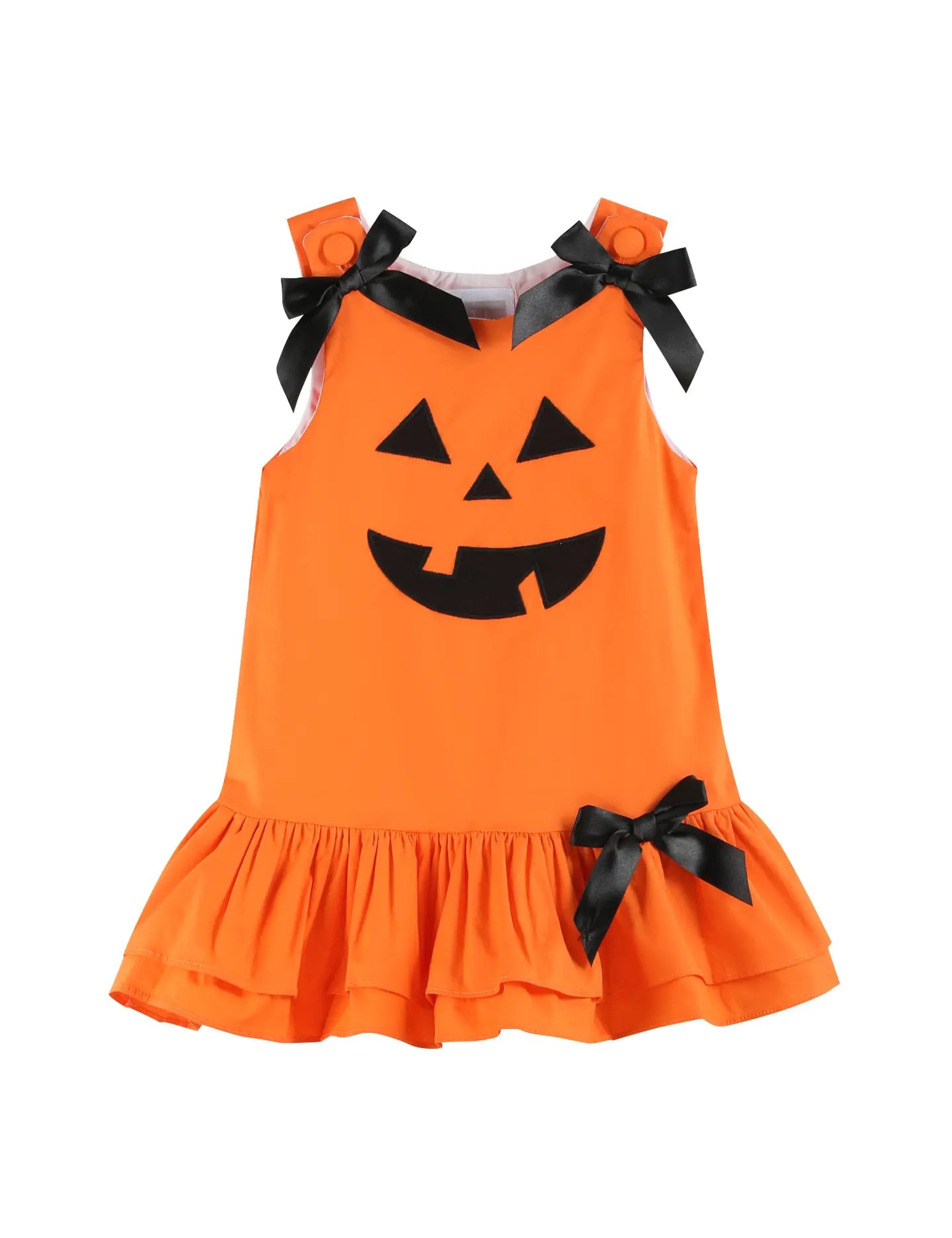 Orange ruffle dress with pumpkin face appliqué