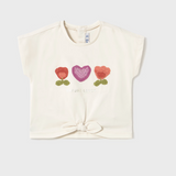 Girls Cream Knot T-Shirt with Crochet Appliqué