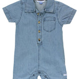 Baby Boys Light Wash Denim Button-Up Romper